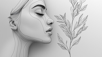Female sadness emotion concept with elegant line illustration for mental health and storytelling design