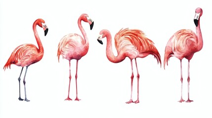 Obraz premium Elegant flamingo collection in vibrant watercolor style on white background