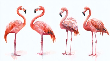 Obraz premium Elegant flamingo collection in vibrant watercolor style on white background