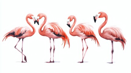 Elegant flamingo collection in vibrant watercolor style on white background