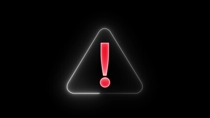 Neon line risk caution message icon animation. danger error icon. warning sign background 4k Looping animation. on a black background