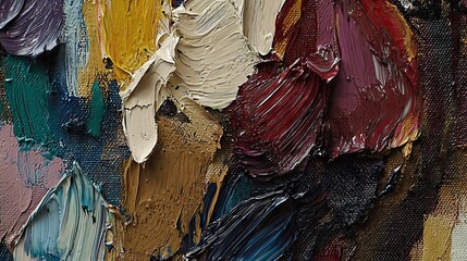 Extremely detailed close-up of an artist's palette with thick mounds of various oil paint colors