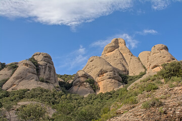 Fototapeta premium Sunny karst mountain peaks in Montserrat., Catalonia, Spain