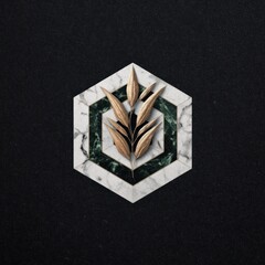 Abstract geometric design with natural elements in hexagon shape