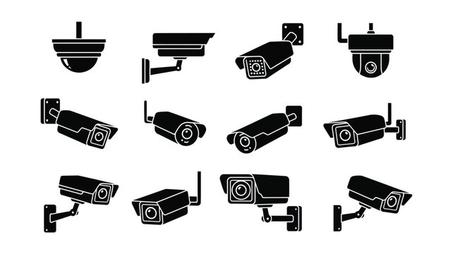 Various security cameras in black and white a modern surveillance silhouette