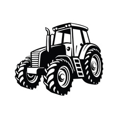 Obraz premium Detailed Line Art Illustration of a Heavy Duty Farm Tractor in Monochrome Style