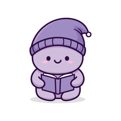 Obraz premium Adorable Cartoon Character Reading a Book Illustration