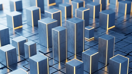 3d cityscape with gray buildings on a grid background