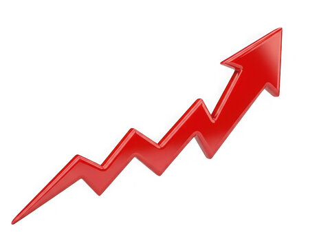3d red arrow graph pointing upwards, symbolizing growth and progress, isolated on transparent background
