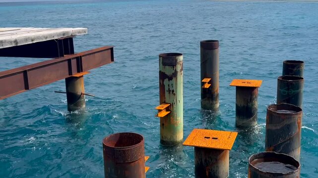Steel pilars and fabrication of a concrete mold for the anchorage of ships, and docks