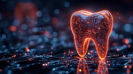 Digital dental protection concept with glowing shield icon and advanced oral care technology
