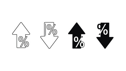 A set of four icons representing percentage change with arrows