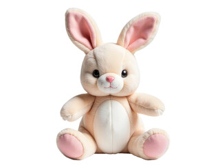 Obraz premium A plush toy rabbit sits alone on a white background, great for use in children's product or gift illustrations
