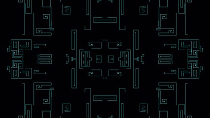 Abstract Futuristic Circuit Board Pattern with Neon Green Lines on Black Background.