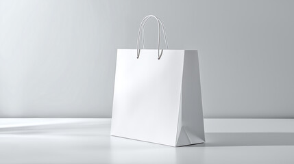 A white paper shopping bag on a clean surface with a plain background , color of the year 2026, cloud dancer