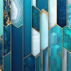 Abstract geometric pattern in shades of blue and gold decorative design