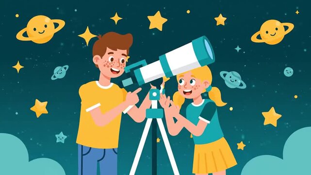 Children's Nighttime Astronomy Adventures Exploring The Universe With a Telescope And Animated