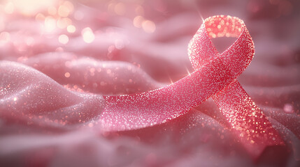 Breast cancer awareness ribbon concept with glowing pink symbol for support and healthcare campaigns