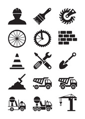 Obraz premium Construction site with worker hard hat and tools white