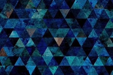 Abstract geometric pattern of blue triangles with textured surface