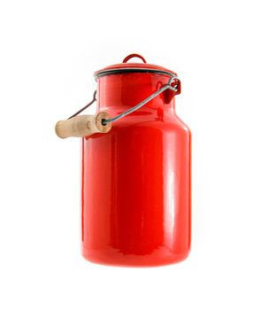 Rote Milchkanne aus Emaille