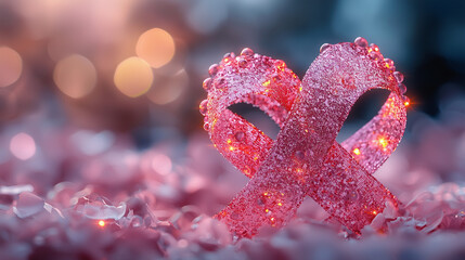 Heart shaped pink ribbon awareness concept representing love, hope, and support for cancer fighters