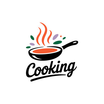 Cooking logo with frying pan and steam design