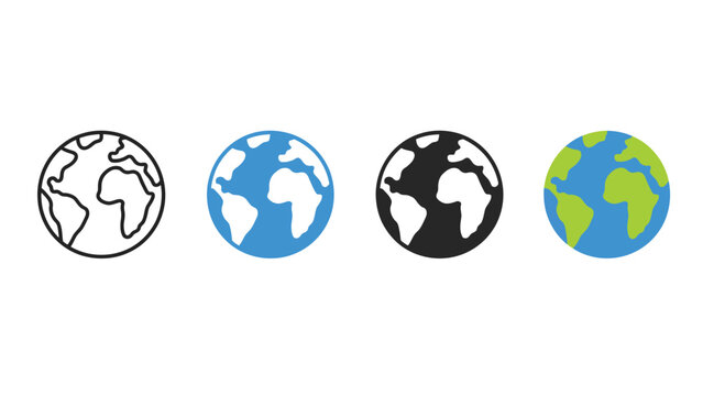 Four different illustrations of the Earth in various colors and styles
