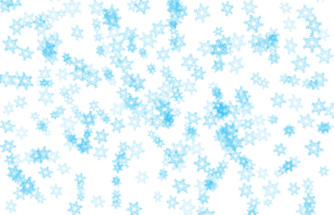 Snowflake. Falling. Star. An isolated PNG of small scattered blue six-point snowflakes and stars on a transparent background for a light snowfall effect or holiday card decoration.