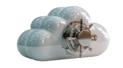 Glossy white cloud with a safe lock structure showing creativity and imagination in modern design concepts