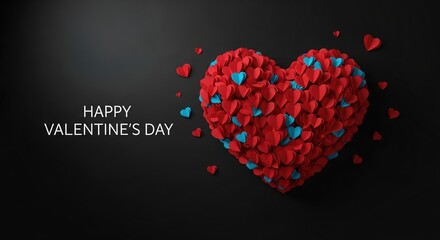 A visually striking composition of countless red and blue hearts meticulously arranged into a grand symbol of love and affection, capturing the essence of romance and heartfelt connections