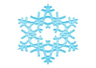 Snowflake. Crystal. Ice. An isolated 3D light blue crystalline snowflake PNG clip art on a transparent background for winter holiday cards, Christmas decorations, or frozen nature concepts.