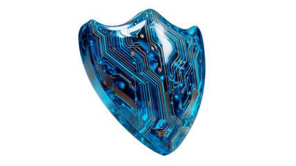 Shield formed with translucent material showing intricate patterns and design in blue colors