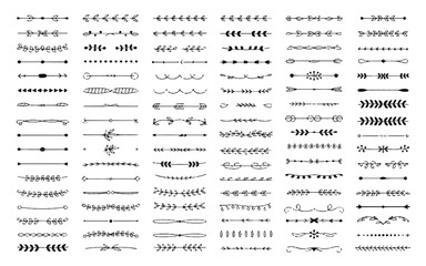 Fototapeta premium Collection of various hand drawn arrow and line dividers and separators
