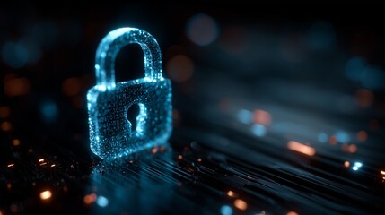 Concept of digital security for privacy day with a glowing lock symbol on a dark background