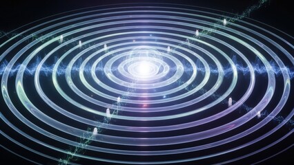 Abstract glowing concentric circles with light streaks, symbolizing energy and connection.