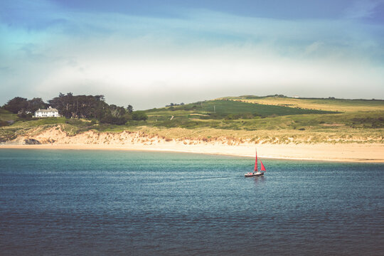 A Cornish Shrimper sailing boat on the Camel Estuary near Padstow Cornwall in summer