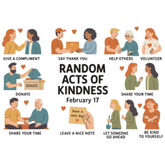 Random Acts of Kindness Day Celebration February 17 Vector Illustration