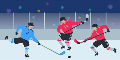 ice hockey players on rink sport game competition vector illustration