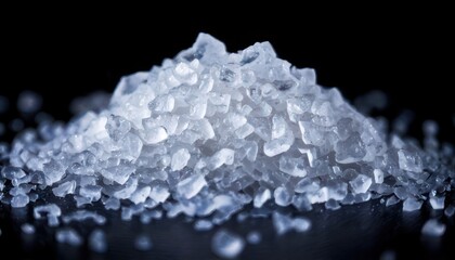Pile of translucent crystals on a dark surface, close-up view.