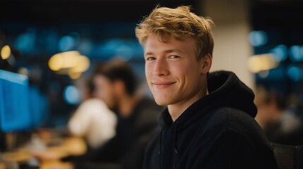 In a bustling co-working space, a digital nomad collaborates with other remote workers, fostering creativity and innovation while enjoying the perks of a flexible lifestyle outside traditional