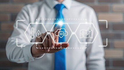 Businessman interacting with futuristic technology interface