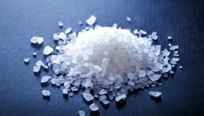 Pile of White Crystals on Dark Surface - Close-up Macro Shot.