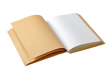 Open, light tan-colored book with blank white pages