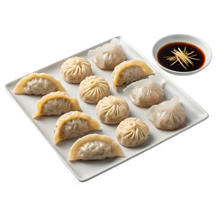 Assorted Dim Sum Platter Including Crystal Dumplings and Gyoza