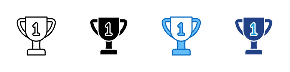 Winner Trophy Multiple Style Icon Design Vector - Trophy with number one symbol representing victory, competition success, and top performance