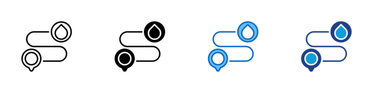 Water Location Multiple Style Icon Design Vector - Map marker with water symbol representing water source location, availability, or hydrology point
