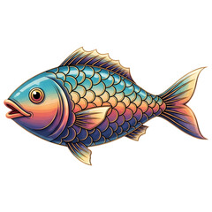 Colorful Iridescent Carp Fish Illustration Side View