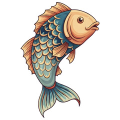 Stylized Carp Fish Illustration with Blue and Gold Scales
