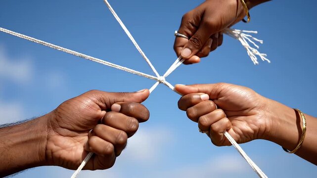 Diverse Hands Holding Rope Teamwork Partnership Unity Strength Connection Collaboration Support Agreement Deal Trust Relationship Success Business Growth Concept Footage Stock Video